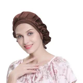 Silk Sleeping Bonnet Hat Coffee by Doowex