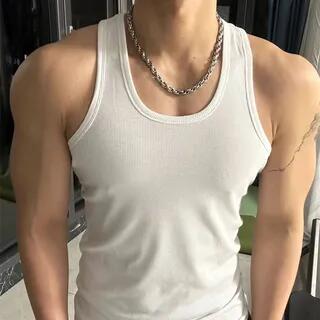 U-Neck Plain Tank Top White by Macho