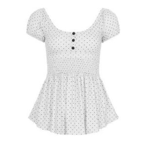 Puff Sleeve Scoop Neck Dotted Ruched Slim-Fit Top White 282206831