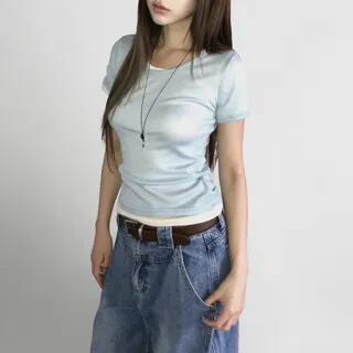 Short-Sleeve Plain T-Shirt Sky Blue by SeoulPop