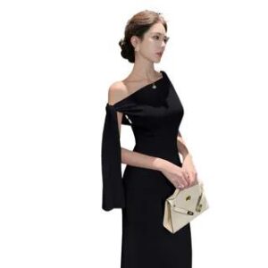 Off Shoulder Plain Sheath Evening Gown Black 282216940
