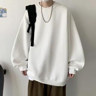 Drop Shoulder Crew Neck Plain Oversized Sweatshirt White by Macho