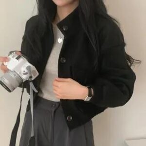 Stand Collar Croped Jacket Black 282216961