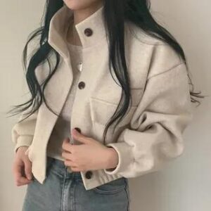 Stand Collar Croped Jacket Light Almond 282216963