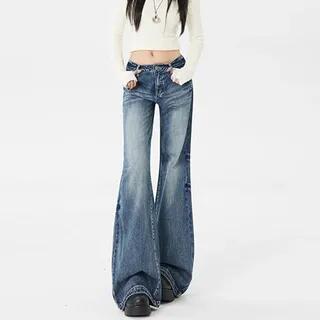 Low Rise Washed Flared Jeans 5508 - Blue by Denimot