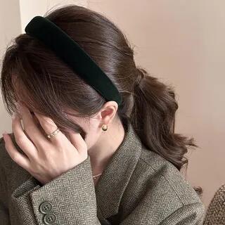 Plain Velvet Headband Dark Green by Gemsha