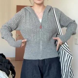 Plain Zip Up Top Gray by Joyciful