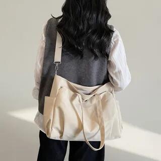 Plain Nylon Crossbody Tote Bag Gray by HOVERUP