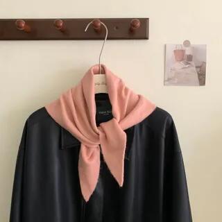 Plain Triangle Wool Light Scarf SKU-04 - Pink by Nikifa