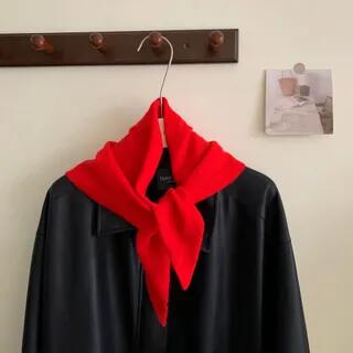 Plain Triangle Wool Light Scarf SKU-03 - Red by Nikifa