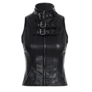 Sleeveless Turtleneck Buckled Strap Crop Top / Arm Sleeves MHT43063 - Top - Black 282233483