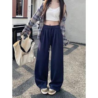 Drawstring Waist Baggy Sweatpants Dark Blue by Essere