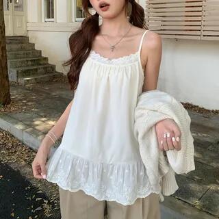 Lace Trim Plain Cami Top Almond by Essere
