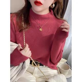 Long-Sleeve Mock Neck Plain Knit Top 073 - Pink by Shinsei