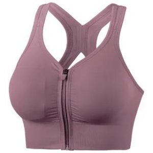 Plain Zipped Sports Bra Berry Purple | femmal 282256783
