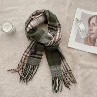 Plaid Fringe Scarf 16 - Plaid - Dark Green & Brown by Frior
