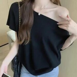 Short-Sleeve Off Shoulder Plain Top Black | Beaustreet 282296695