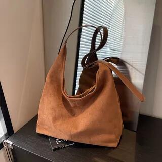 Plain Faux Suede Tote Bag Brown by KOCORE