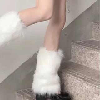Plain Fluffy Leg Warmers 1 Pair - 25cm - Without Bow - White by Mimiyu