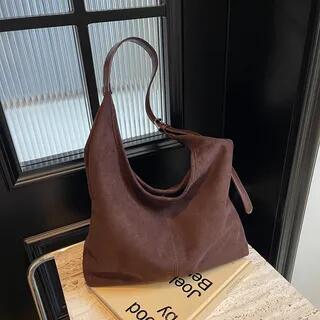 Plain Faux Suede Tote Bag Coffee by KOCORE