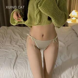 Plain Bow Lace Trim Panty Green by Candyiry