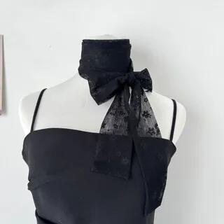 Lace Scarf / Hair Tie Scarf (Various Designs) SKU-08 - Small Flower - Black by Nikifa
