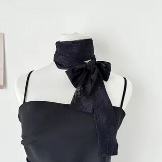 Lace Scarf / Hair Tie Scarf (Various Designs) SKU-04 - Flowers - Black by Nikifa