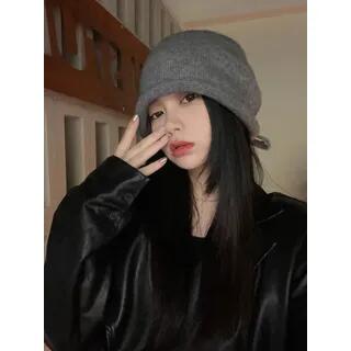 Plain Bowknot Beanie Drawstring Edition - Gray by Pompabee