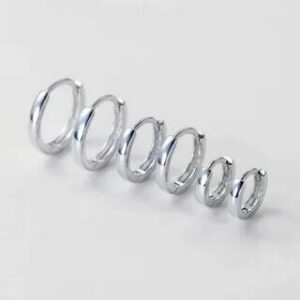925 Sterling Silver Polished Hoop Earring / Huggie Earring (Various Designs) 1 Pair - Silver - 0.8cm 282347149