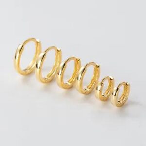 925 Sterling Silver Polished Hoop Earring / Huggie Earring (Various Designs) 1 Pair - Gold - 1.2cm 282347150