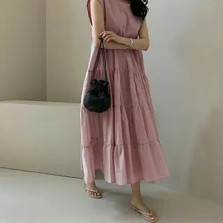 Sleeveless Plain Maxi Sundress Pink by Lewwe