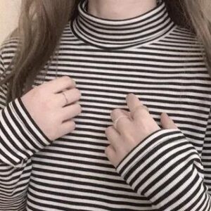Long Sleeve Turtleneck Striped T-Shirt Stripe - White & Black 282360001
