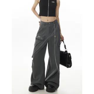 Set: Mid Waist Plain Baggy Cargo Pants + Waist Chain Set of 2 - Pants & Chain - Black by JVL