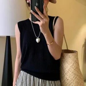 Crewneck Plain Knit Tank Top Black 282361815