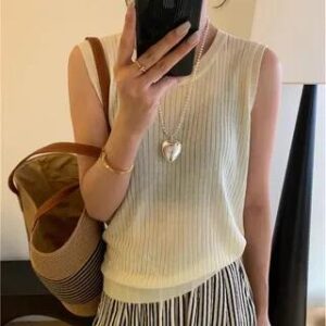 Crewneck Plain Knit Tank Top White 282361914
