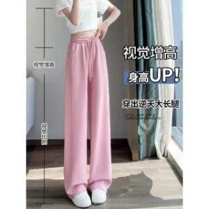 Drawstring Waist Slit Loose Fit Sweatpants Pink 282366208