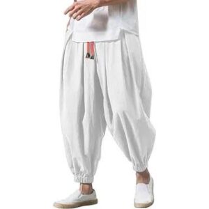 Mid Rise Plain Cropped Harem Pants White 282366249