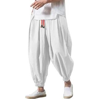 Mid Rise Plain Cropped Harem Pants White by YIKES