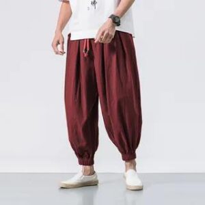 Mid Rise Plain Cropped Harem Pants Wine Red 282366253