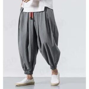 Mid Rise Plain Cropped Harem Pants Gray 282366255