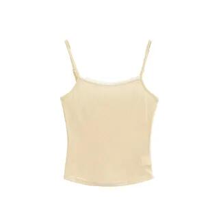 Lace Trim Camisole Top / Scoop Neck Crop Cardigan 24103 - Camisole Top - Plain - Light Yellow by Ulark