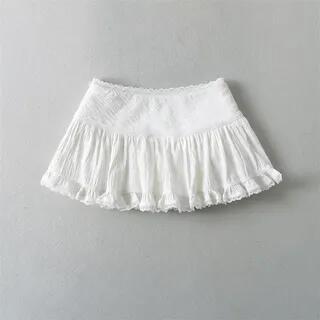 Low Waist Plain Mini A-Line Skirt White by Ulark