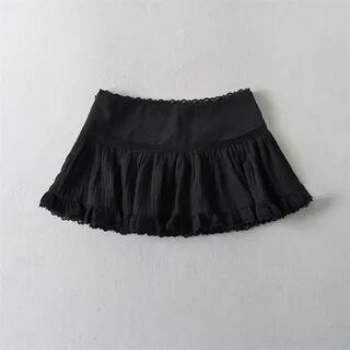Low Waist Plain Mini A-Line Skirt Black by Ulark
