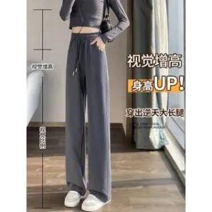 Drawstring Waist Slit Loose Fit Sweatpants Dark Gray 282366344
