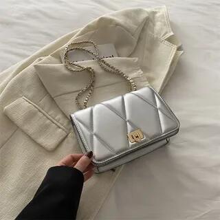 Quilted Flap Light Tote Bag Silver by Maorong