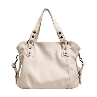 Plain Faux Leather Tote Bag Off-White by Skyglow