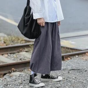 Mid Rise Plain Cropped Wide Leg Pants Dark Gray 282384267