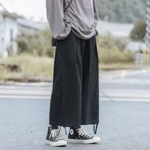 Mid Rise Plain Cropped Wide Leg Pants Black 282384272