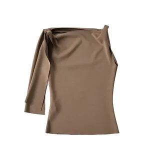 Sleeveless Asymmetrical Plain Top Coffee by Ulark