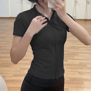 Short-Sleeve Plain Zipped Sports Top Black | Runyz by Runyz